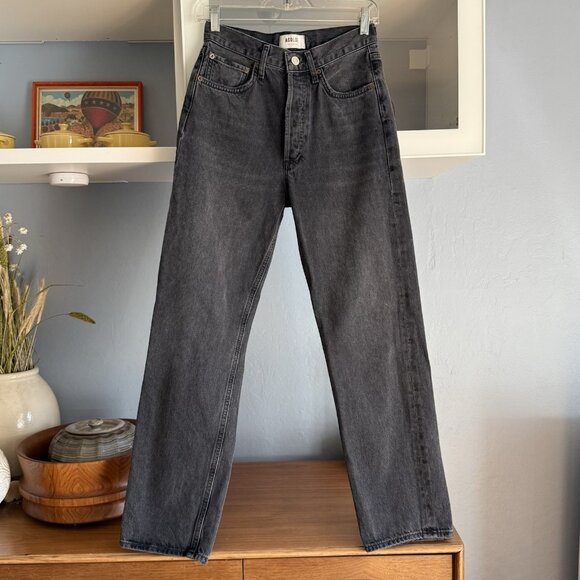 AGOLDE Black 90's Mid Rise Straight Jeans Relaxed Loose Photogram Black Sz 24 - Picture 1 of 9